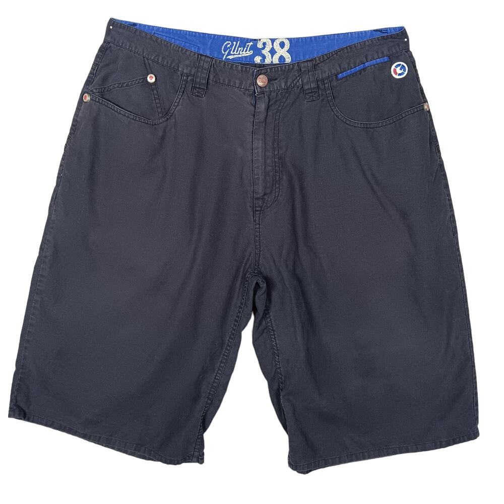 Y2K G Unit Shorts Size 38 Blue Linen Cotton Blend 7 Pockets